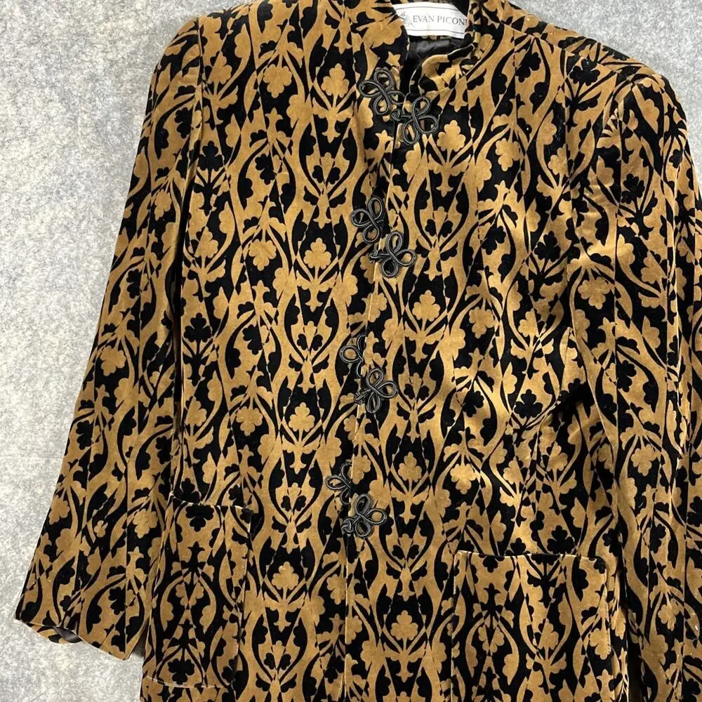 Evan Picone Women’s Blazer Sz 8 Black Floral Tapestry 4 Button Brown / Black‎ - Picture 4 of 10